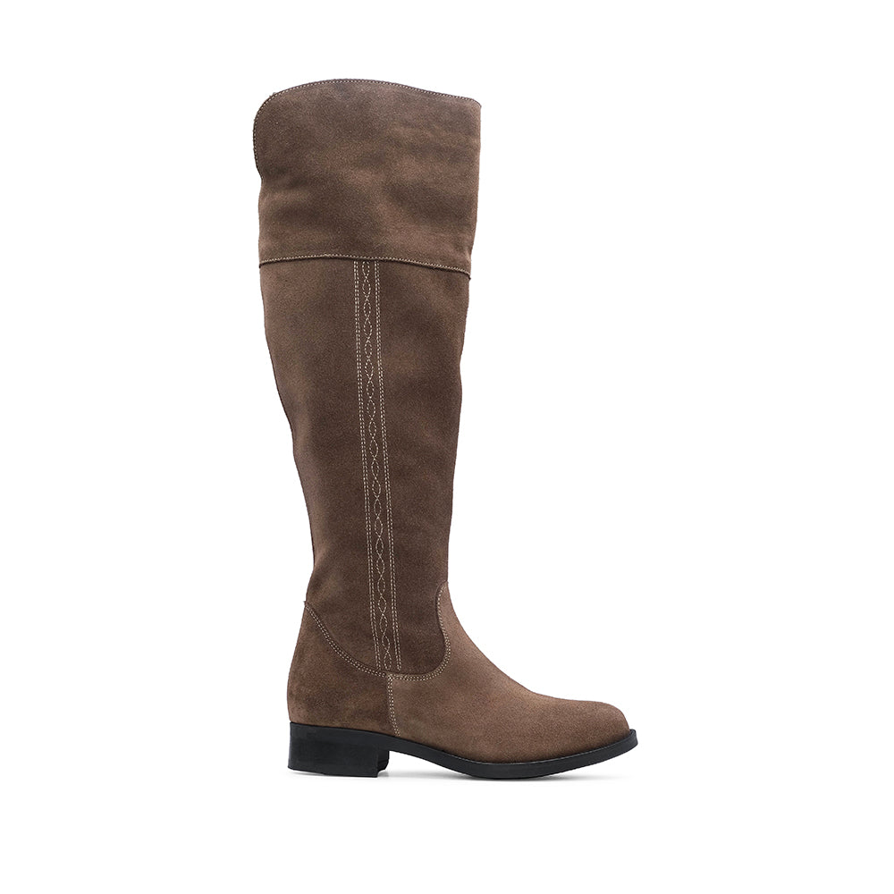 Bota Salto Raso Mulher Camurça Taupe