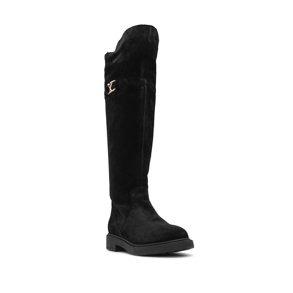Bota Salto Raso Mulher Camurça Preto