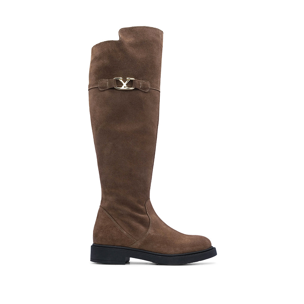 Bota Salto Raso Mulher Camurça Taupe
