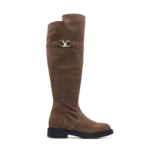 Bota Salto Raso Mulher Camurça Taupe