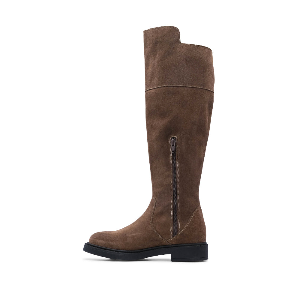 Bota Salto Raso Mulher Camurça Taupe
