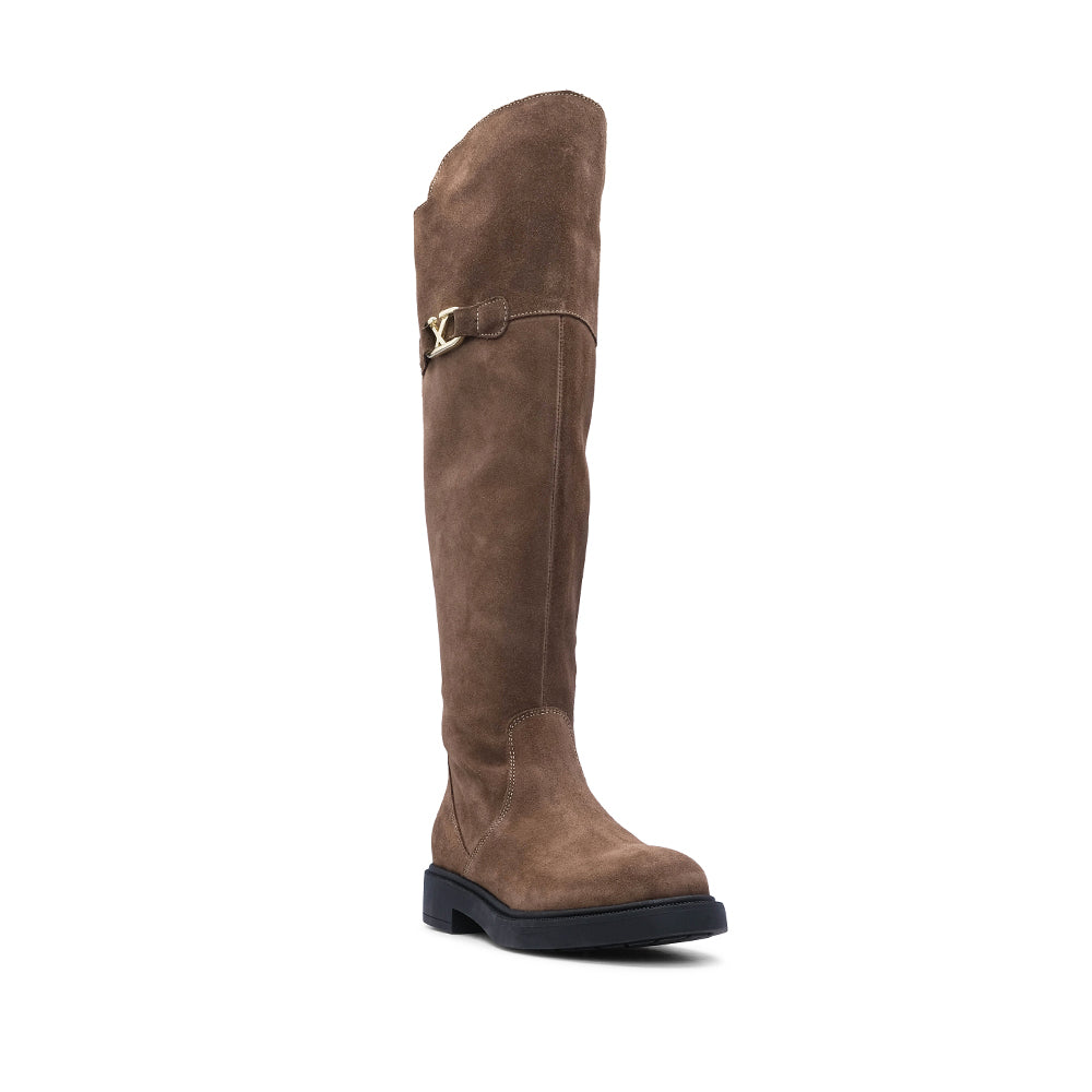 Bota Salto Raso Mulher Camurça Taupe