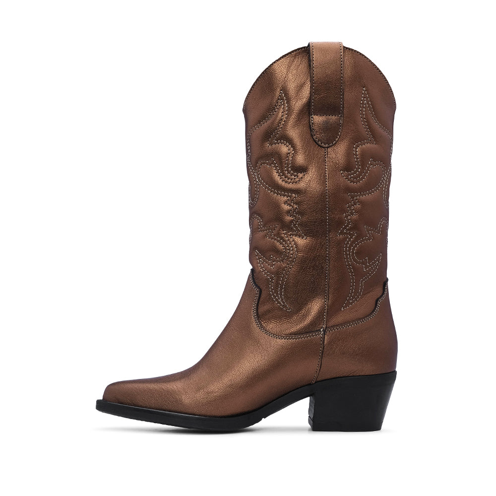 Bota Texana Mulher Metalizado Bronze