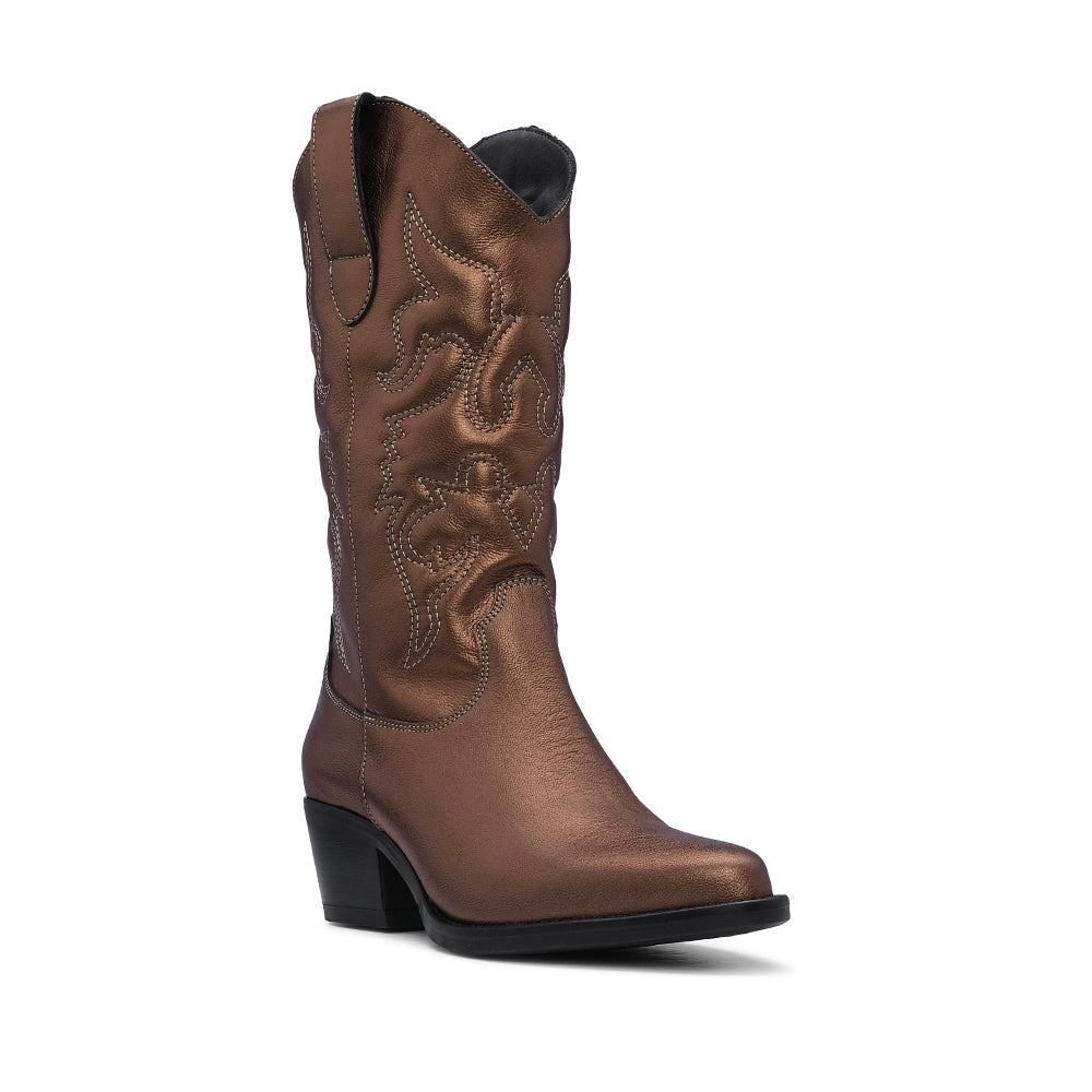 Bota Texana Mulher Metalizado Bronze