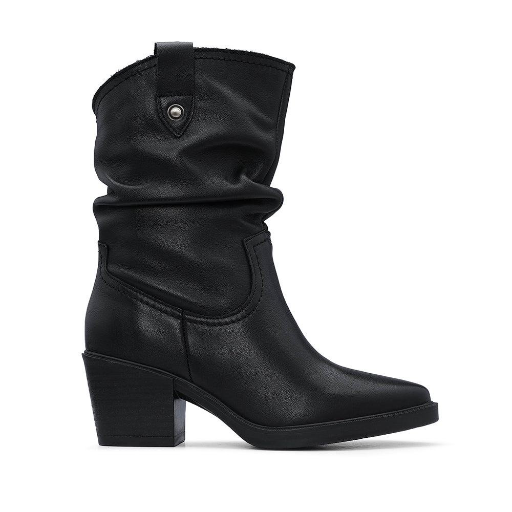 Bota Salto Médio Mulher Pele Preto