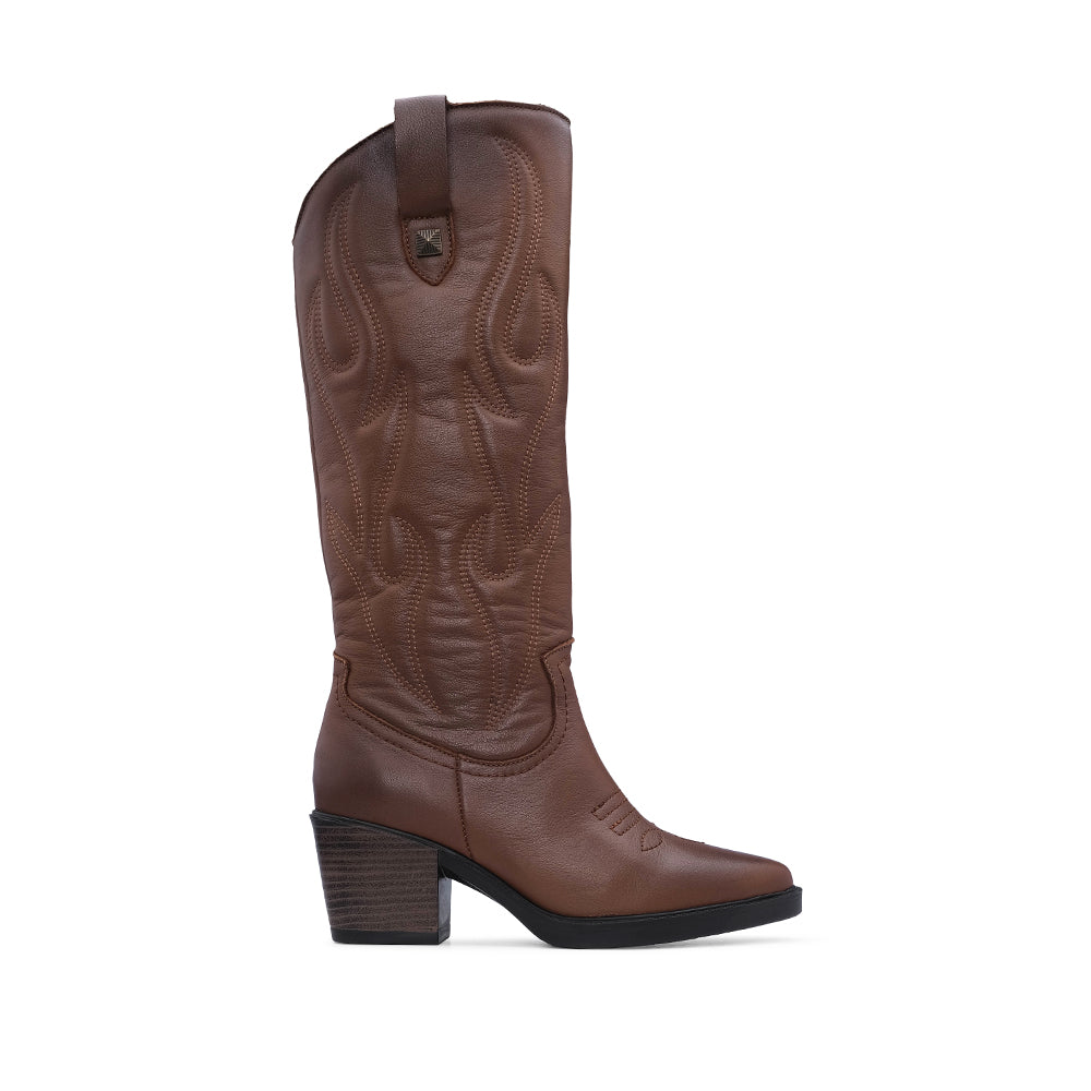 Bota Salto Alto Mulher Pele Camel