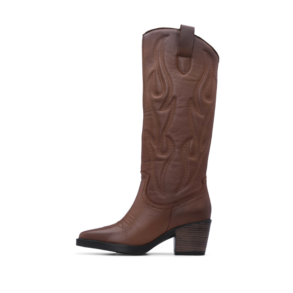 Bota Salto Alto Mulher Pele Camel