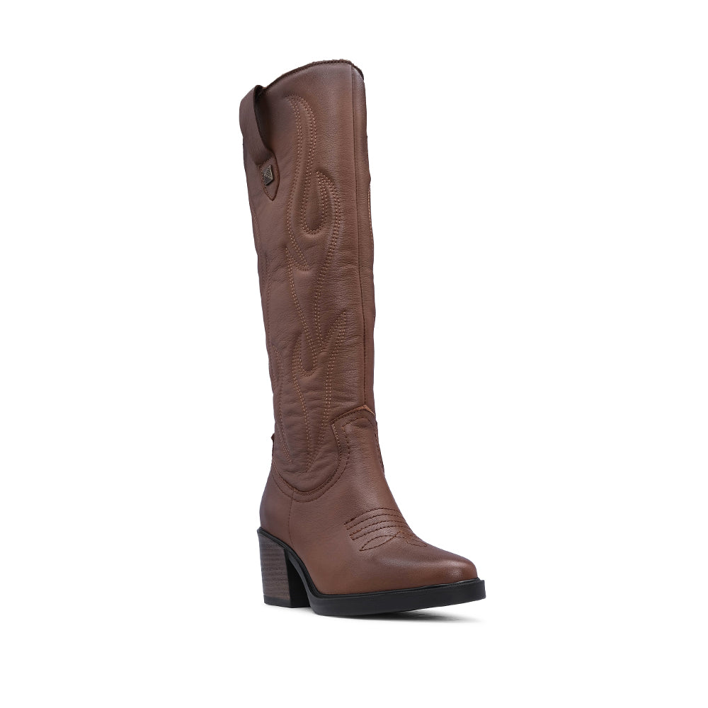 Bota Salto Alto Mulher Pele Camel