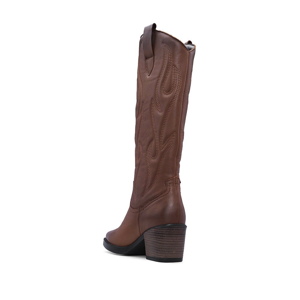 Bota Salto Alto Mulher Pele Camel