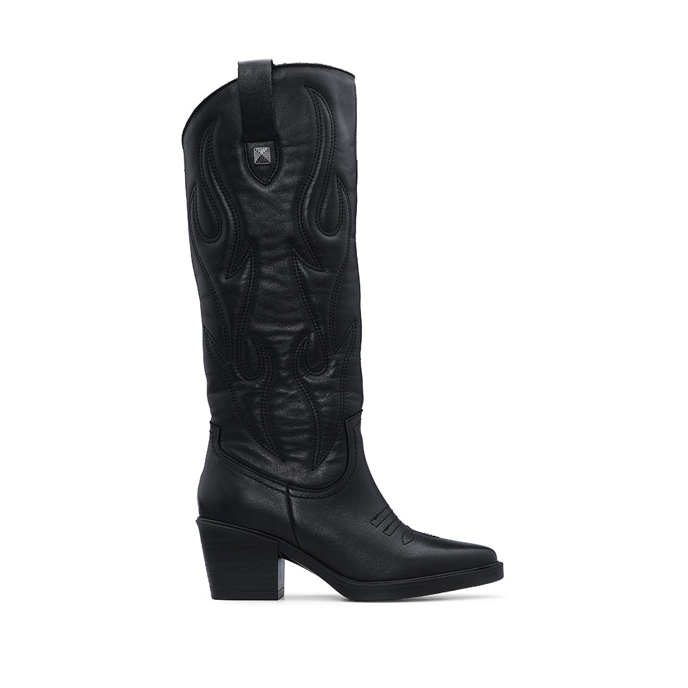 Bota Salto Alto Mulher Pele Preto