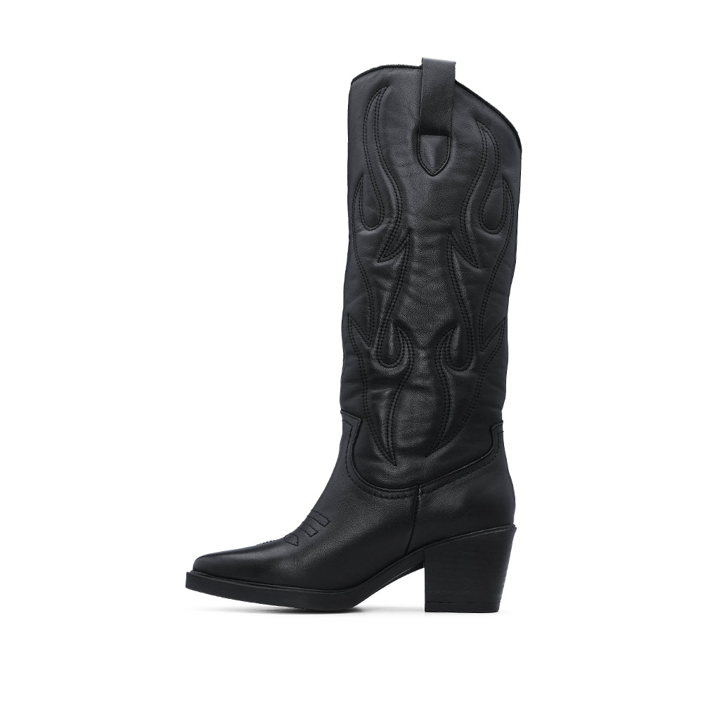 Bota Salto Alto Mulher Pele Preto
