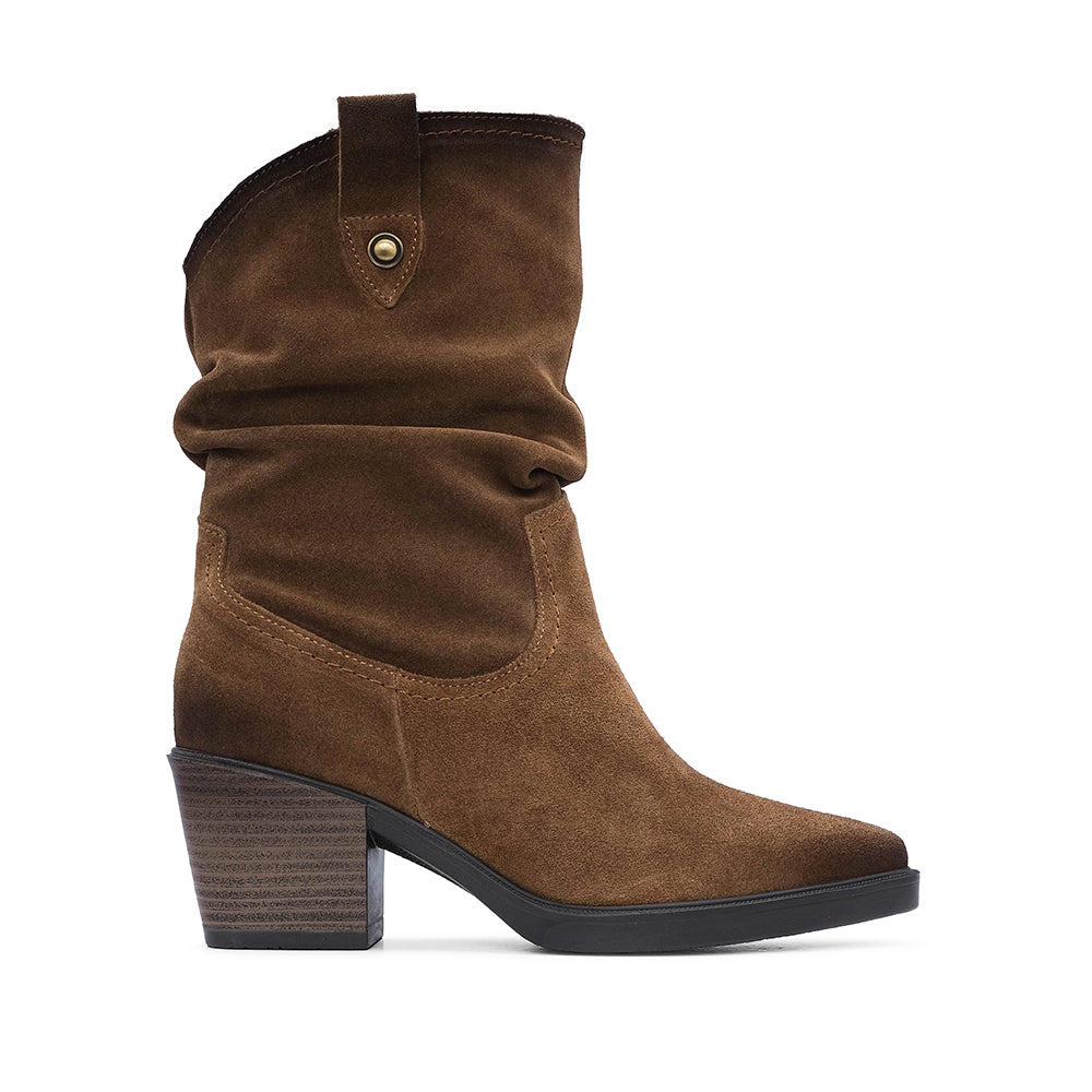Bota Salto Médio Mulher Camurça Camel