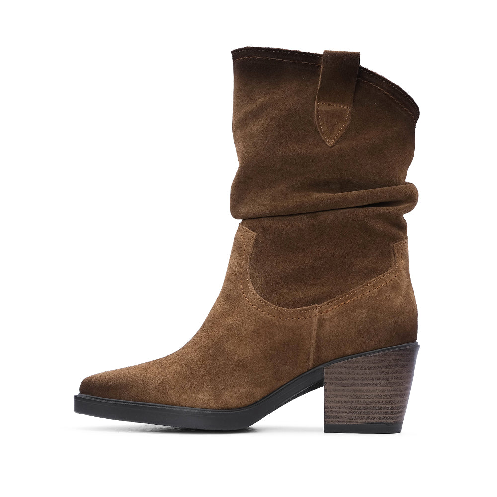 Bota Salto Médio Mulher Camurça Camel