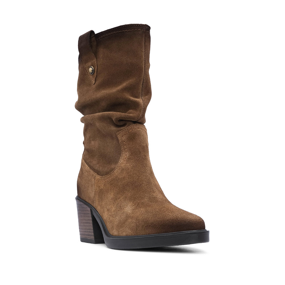 Bota Salto Médio Mulher Camurça Camel