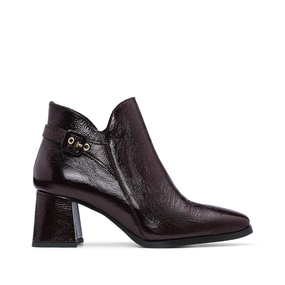 Botim Salto Alto Mulher Verniz Bordeaux