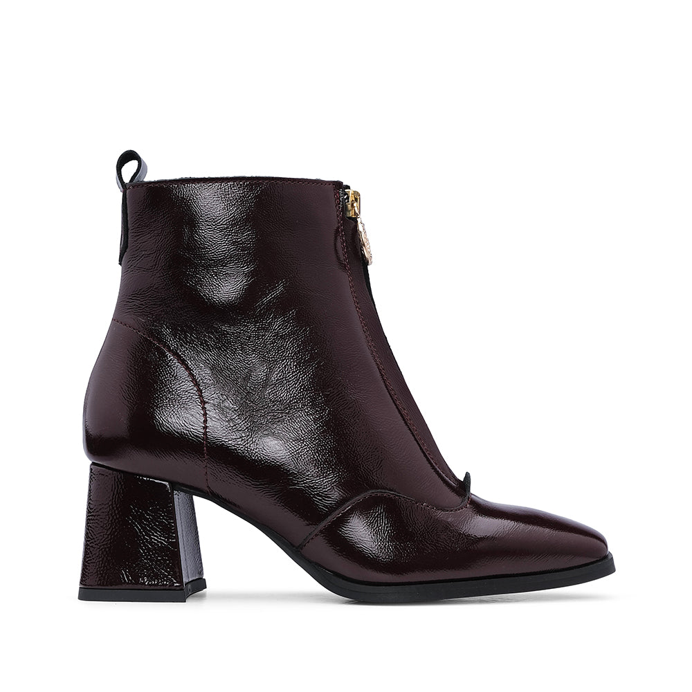Botim Salto Alto Mulher Verniz Bordeaux