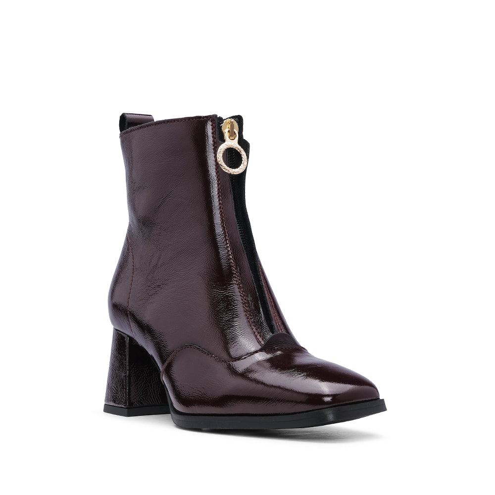 Botim Salto Alto Mulher Verniz Bordeaux