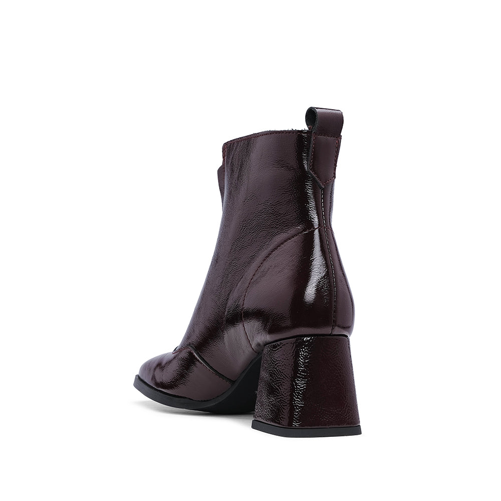 Botim Salto Alto Mulher Verniz Bordeaux