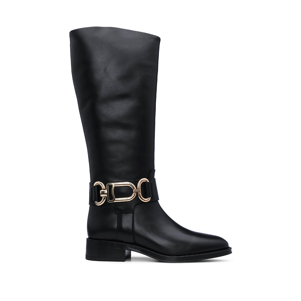 Bota Salto Raso Mulher Pele Preto