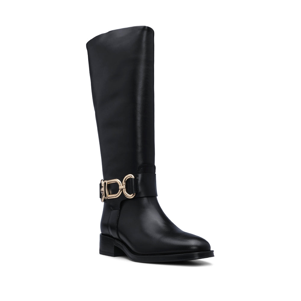 Bota Salto Raso Mulher Pele Preto