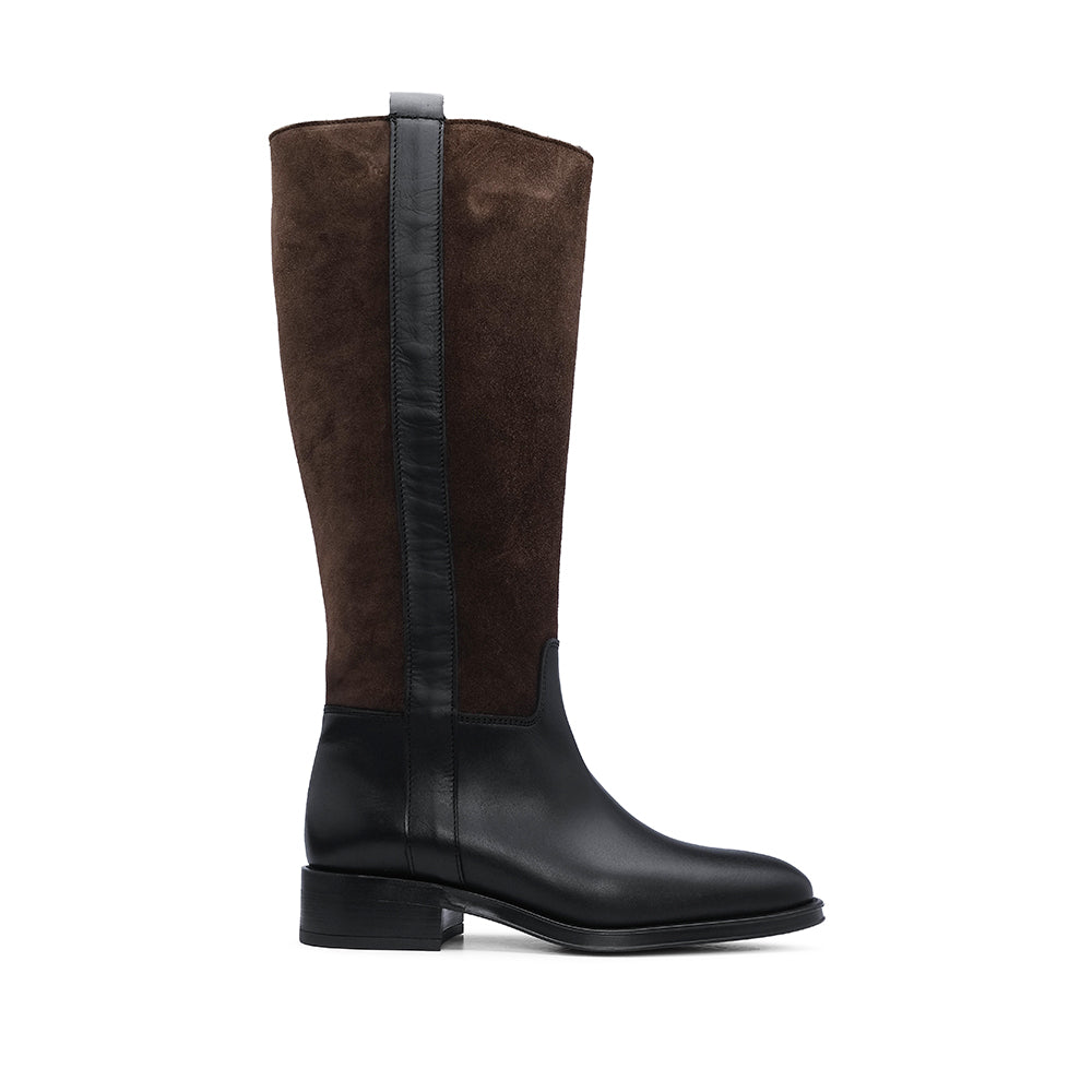 Bota Salto Raso Mulher Pele Preto