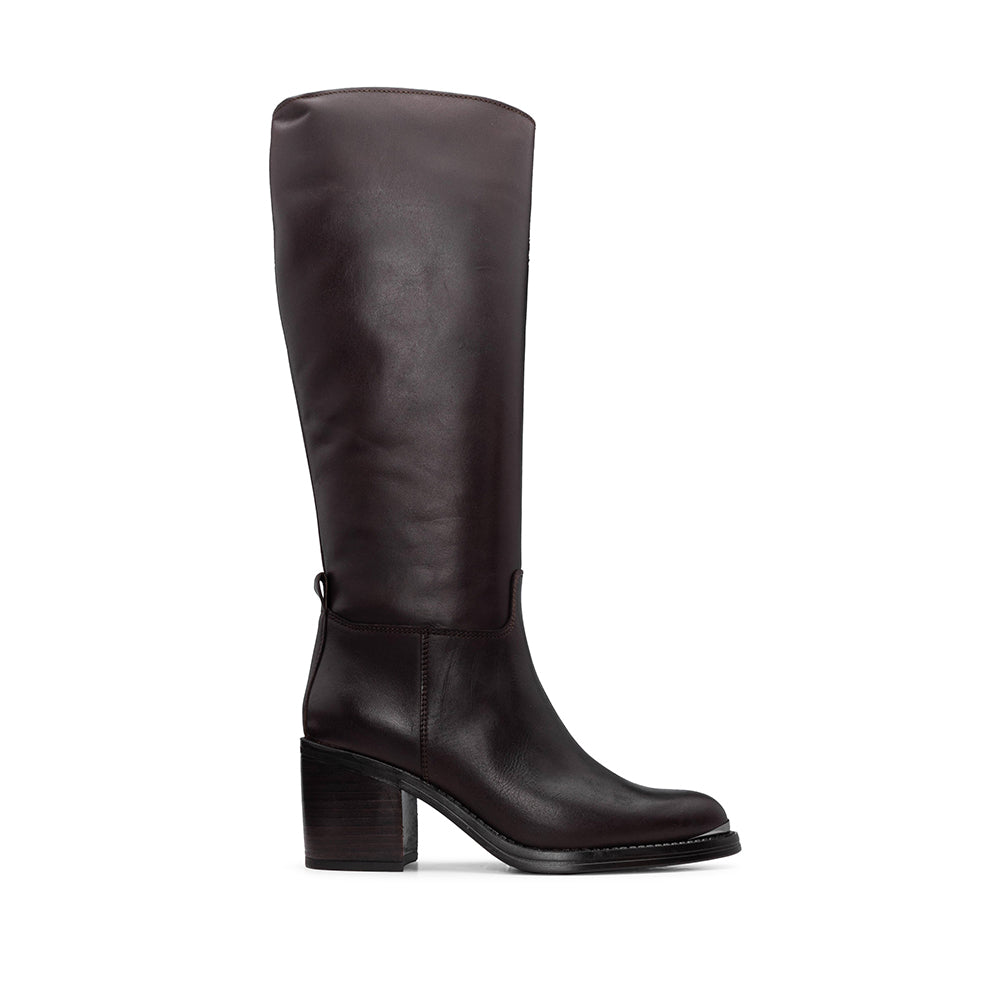 Bota Cano Alto Mulher Pele Castanho