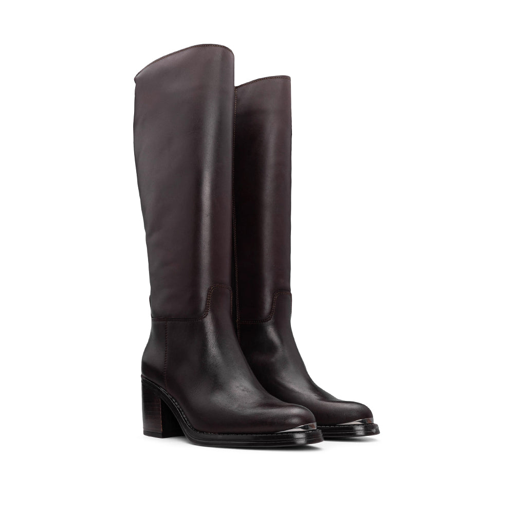 Bota Cano Alto Mulher Pele Castanho