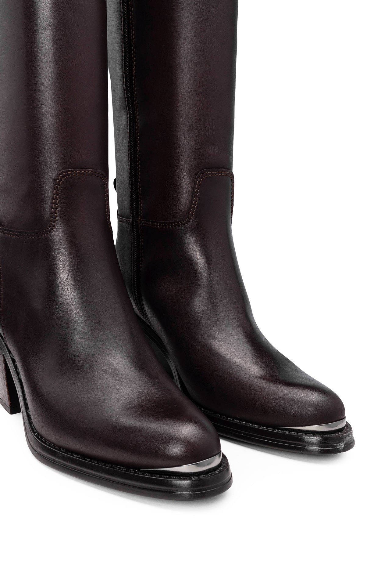 Bota Cano Alto Mulher Pele Castanho