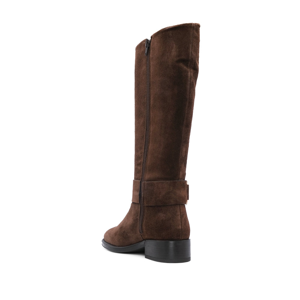 Bota Salto Raso Mulher Camurça Castanho