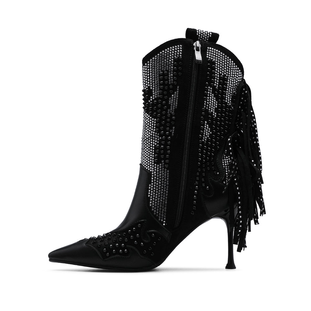 Bota Salto Alto Mulher Pele Preto