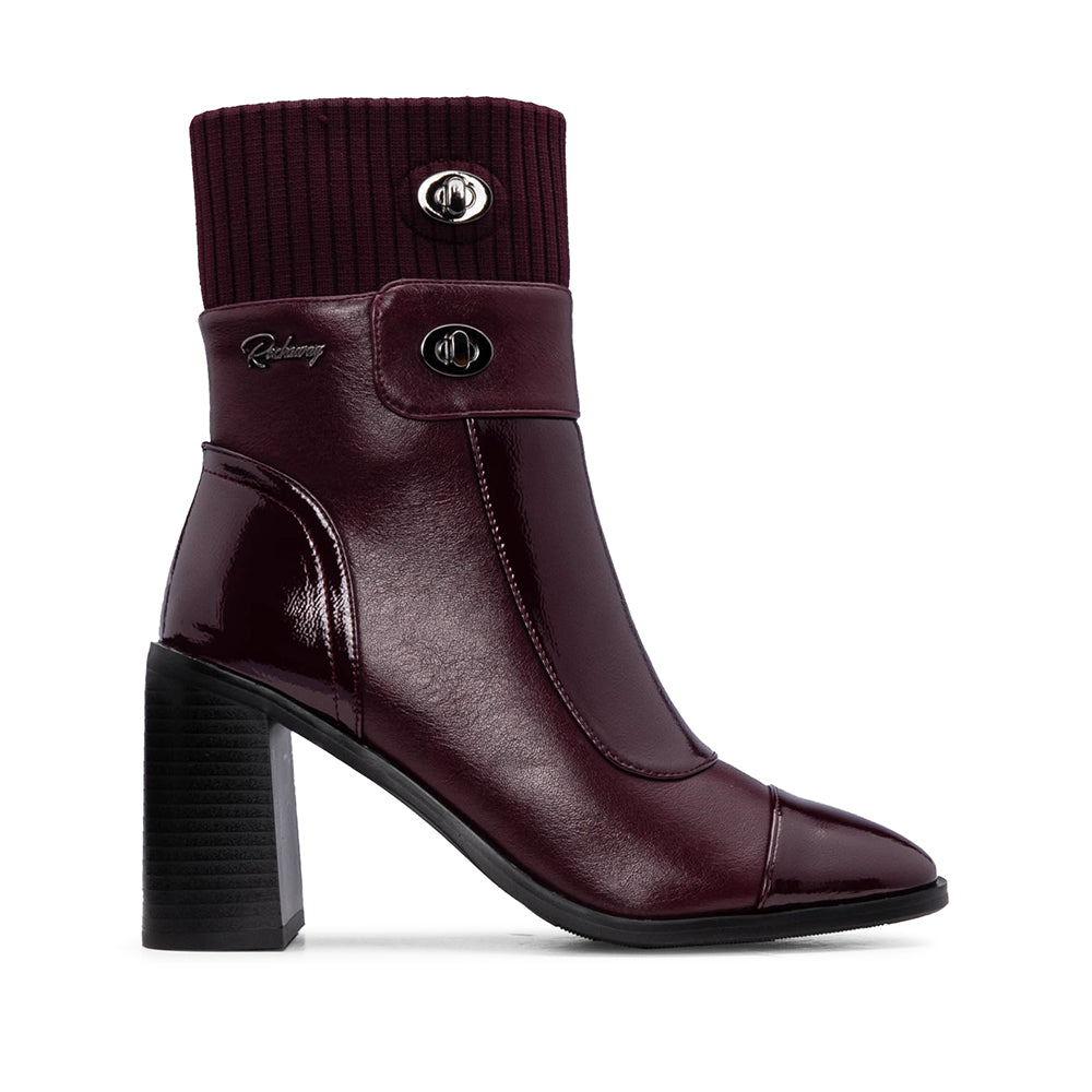 Botim Salto Alto Mulher Verniz Bordeaux