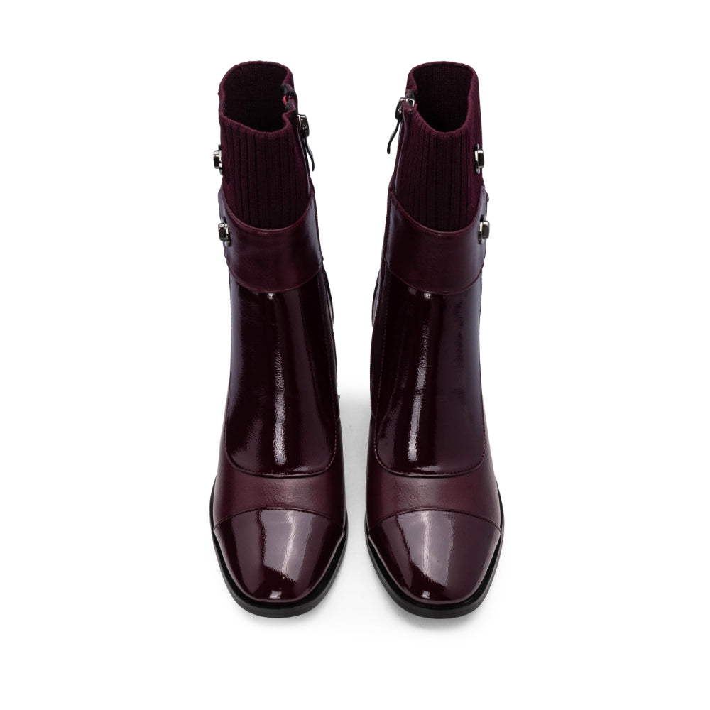 Botim Salto Alto Mulher Verniz Bordeaux