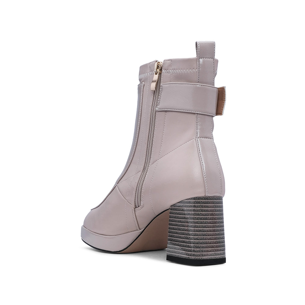 Bota Salto Alto Mulher Verniz Bege