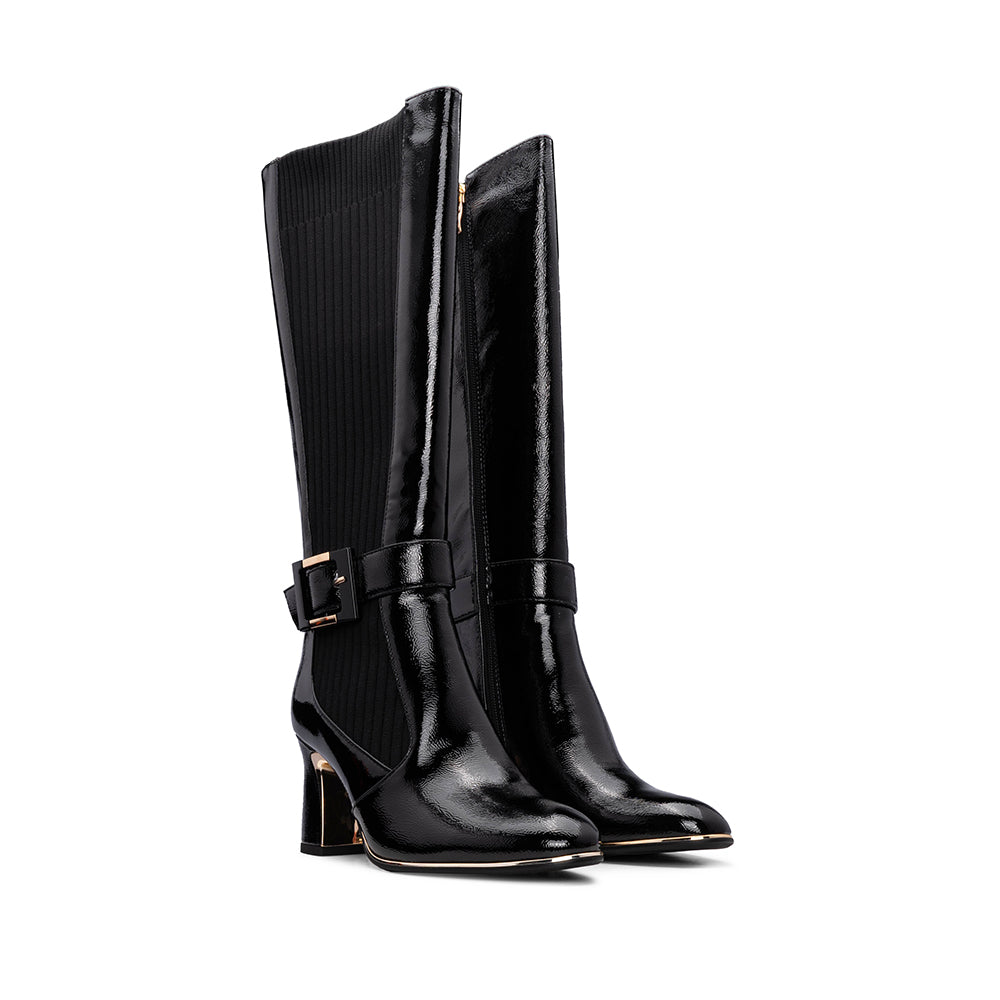 Bota Cano Alto Mulher Verniz Preto