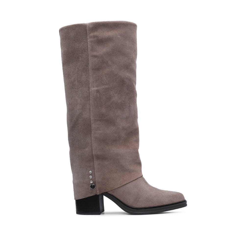 Bota Salto Médio Mulher Camurça Taupe