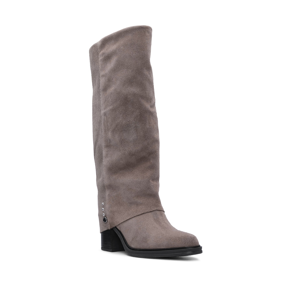 Bota Salto Médio Mulher Camurça Taupe