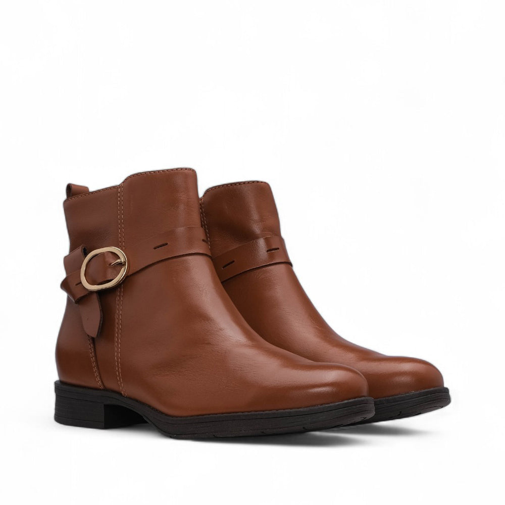 Botim Salto Raso Mulher Pele Cognac