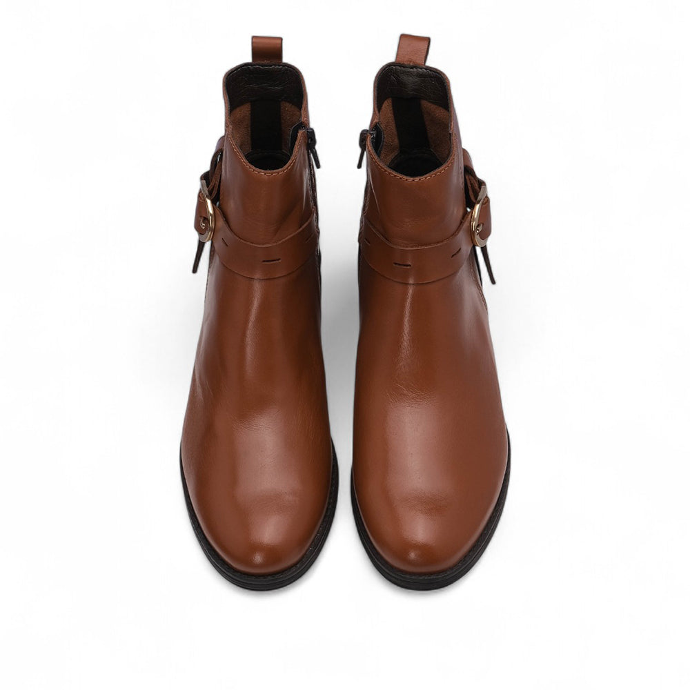 Botim Salto Raso Mulher Pele Cognac