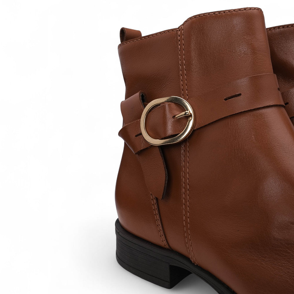 Botim Salto Raso Mulher Pele Cognac