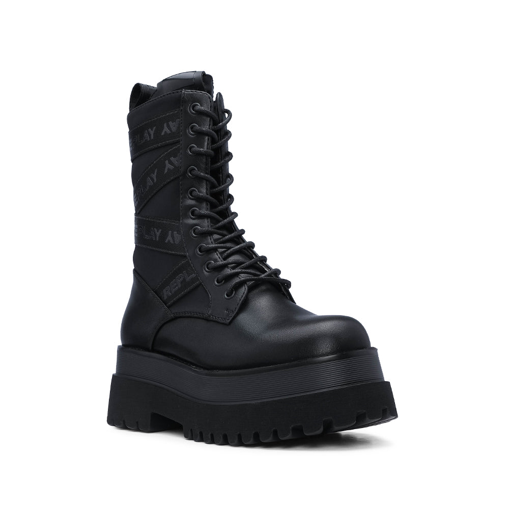 Bota Salto Raso Mulher Pele Preto