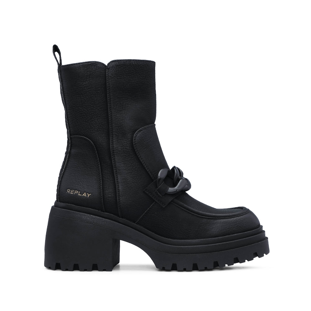 Bota Salto Médio Mulher Pele Preto