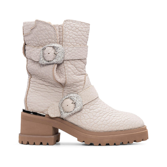 Bota Casual Mulher Pele Bege