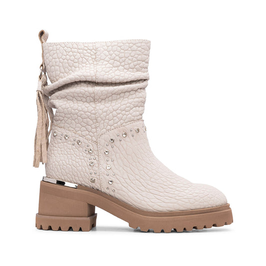 Bota Casual Mulher Pele Bege