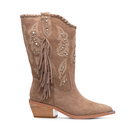 Bota Texana Mulher Camurça Bege