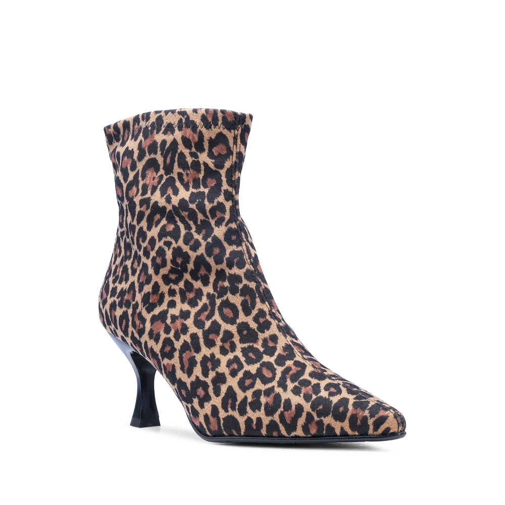 Botim Salto Médio Mulher Camurça Leopardo