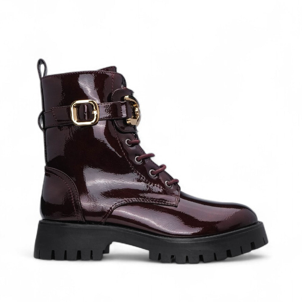 Bota Militar Mulher Verniz Bordeaux