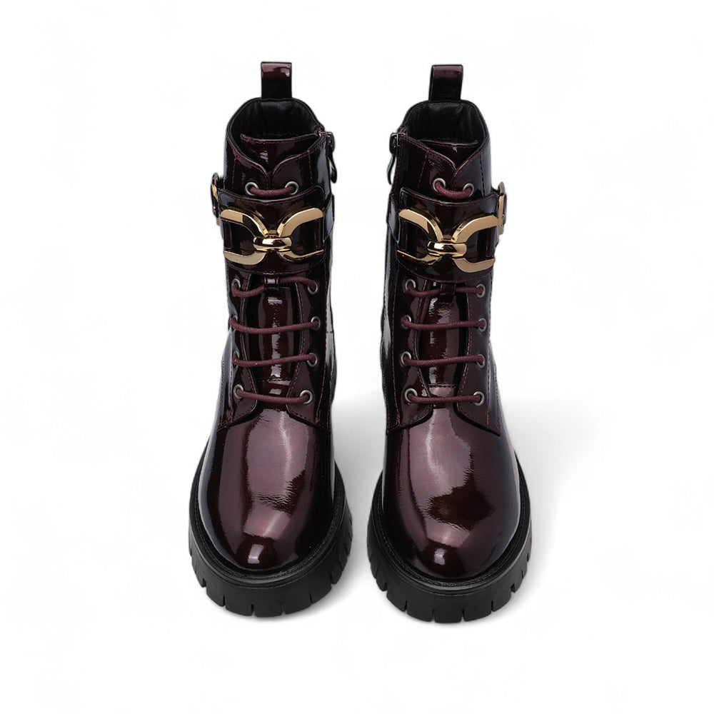Bota Militar Mulher Verniz Bordeaux