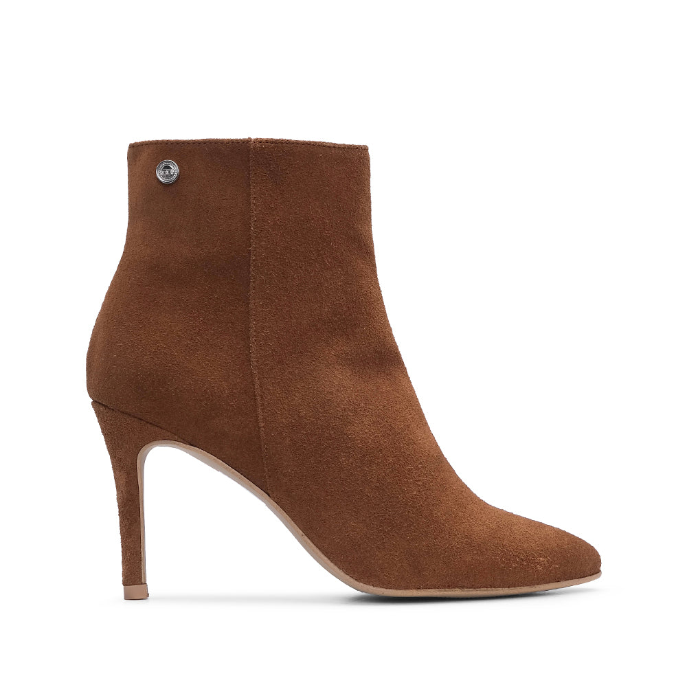 Botim Salto Alto Mulher Camurça Cognac