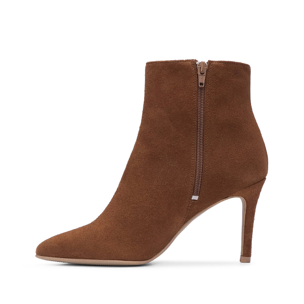 Botim Salto Alto Mulher Camurça Cognac