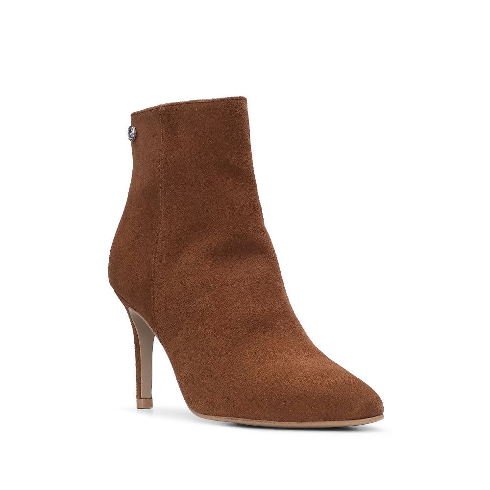 Botim Salto Alto Mulher Camurça Cognac